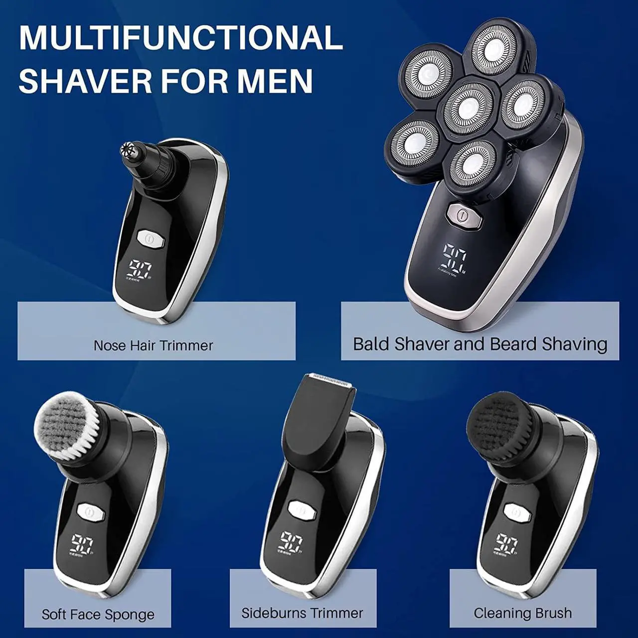 Alt view image 3 of 6 - Head Shavers for Bald Men Upgraded Electric Razors Multifunctional Electric Shaver for Balding Head Waterproof Mens Head Razor Cordless Rotary Shaver Rechargeable Razors for Bald Man (Black)