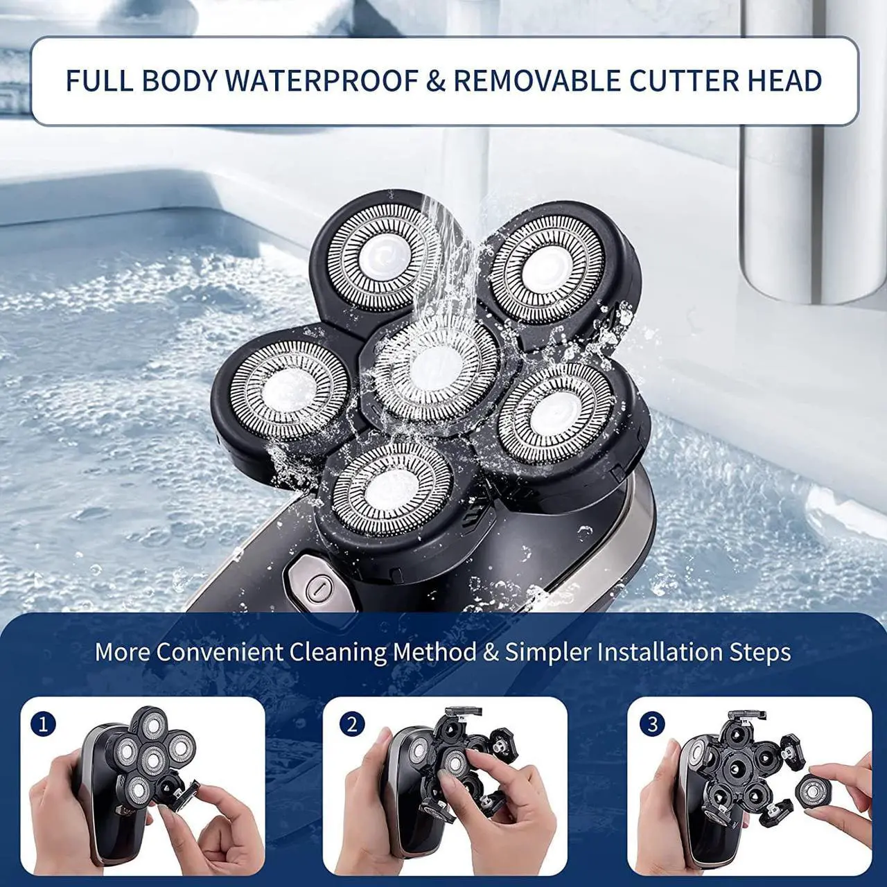Alt view image 5 of 6 - Head Shavers for Bald Men Upgraded Electric Razors Multifunctional Electric Shaver for Balding Head Waterproof Mens Head Razor Cordless Rotary Shaver Rechargeable Razors for Bald Man (Black)