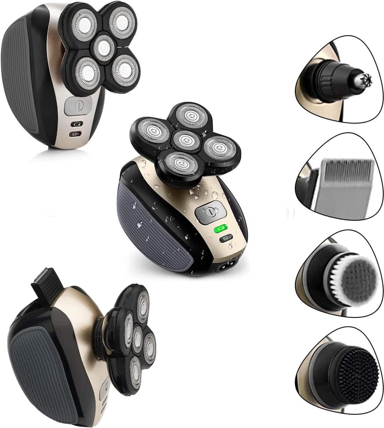 Alt view image 3 of 7 - Electric Shaver Bald Head Shaver Head Shavers for Bald Men Electic Razor for Men Waterproof Cordless Trimmer for Nose Ear Face Body Wet Dry Men's Rotary Shavers for Head Shaving Machine 5 in 1 4D