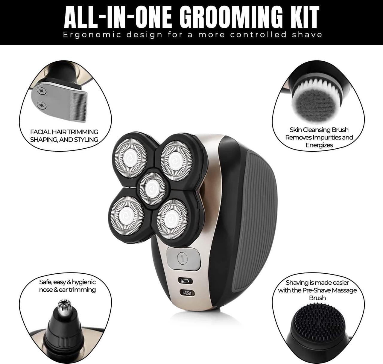 Alt view image 4 of 7 - Electric Shaver Bald Head Shaver Head Shavers for Bald Men Electic Razor for Men Waterproof Cordless Trimmer for Nose Ear Face Body Wet Dry Men's Rotary Shavers for Head Shaving Machine 5 in 1 4D