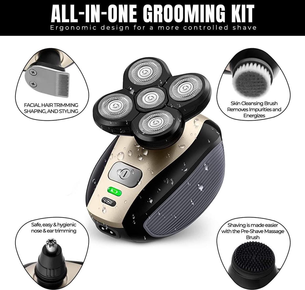Alt view image 5 of 7 - Electric Shaver Bald Head Shaver Head Shavers for Bald Men Electic Razor for Men Waterproof Cordless Trimmer for Nose Ear Face Body Wet Dry Men's Rotary Shavers for Head Shaving Machine 5 in 1 4D