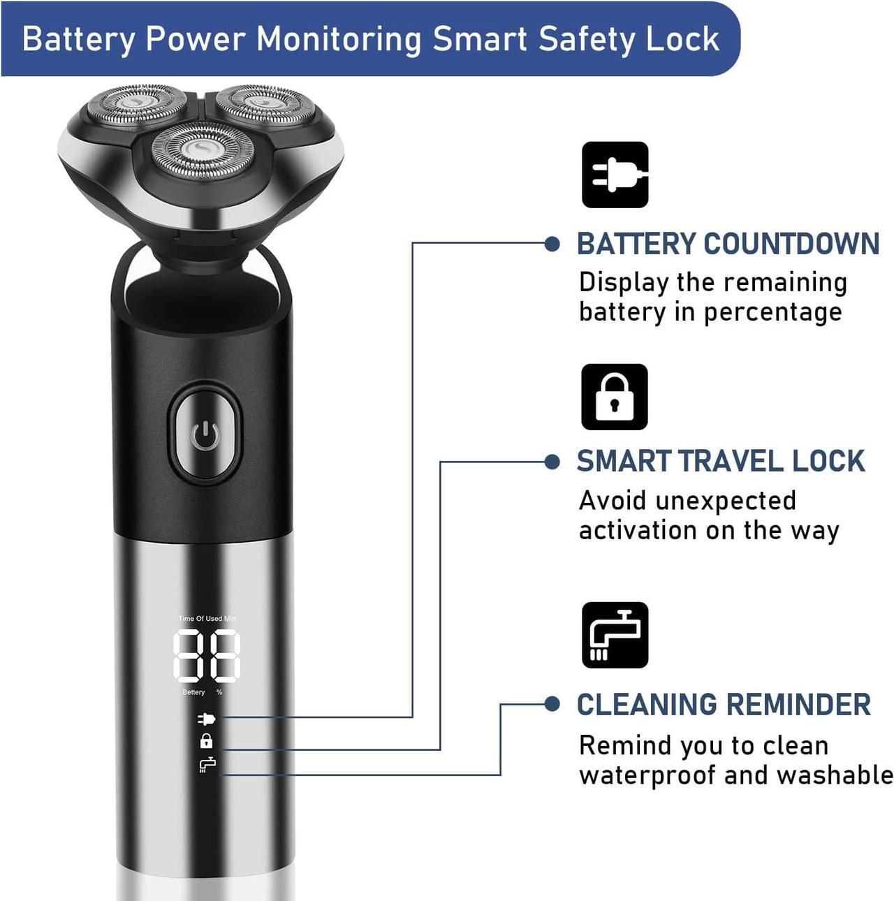 Alt view image 4 of 6 - Electric Shaver for Men, Cordless Rechargeable Rotary Shaver, IPX6 Waterproof Wet & Dry Electric Razor with Led Display