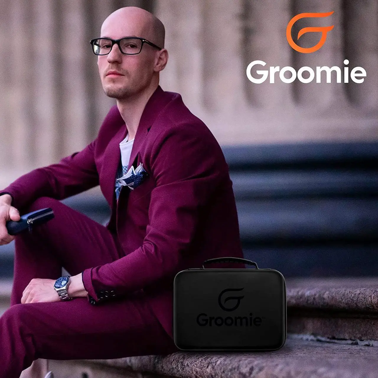 Alt view image 5 of 7 - Groomie BaldiePro Travel Case (Black)  Shaving Kit Travel Organizer For Men  Sleek Portable Hard Case for Carrying On the Go  Electric Head Shaver Grooming Accessories Case for Men