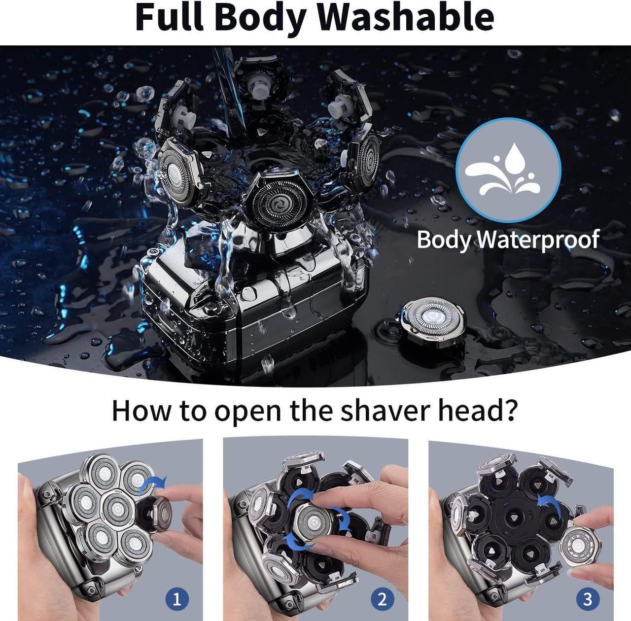 Alt view image 5 of 6 - Roziapro Bald Head Shavers for Men Waterproof Electric Rechargeable Balding Head Shaver Professional Anti-Pinch Shave Bald Head Wet&Dry Rotary Close Razor with Replaceable Grooming Shaving Heads