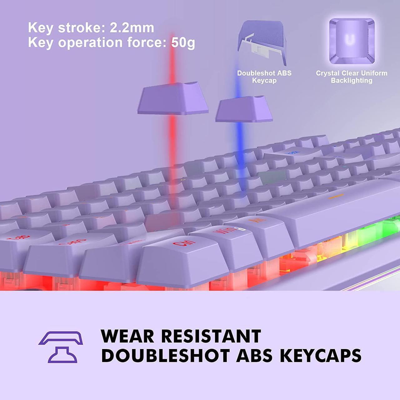 Alt view image 4 of 7 - NPET K10 Wired Gaming Keyboard, RGB Backlit, Spill-Resistant Design, Multimedia Keys, Quiet Silent USB Membrane Keyboard for Desktop, Computer, PC (Purple)