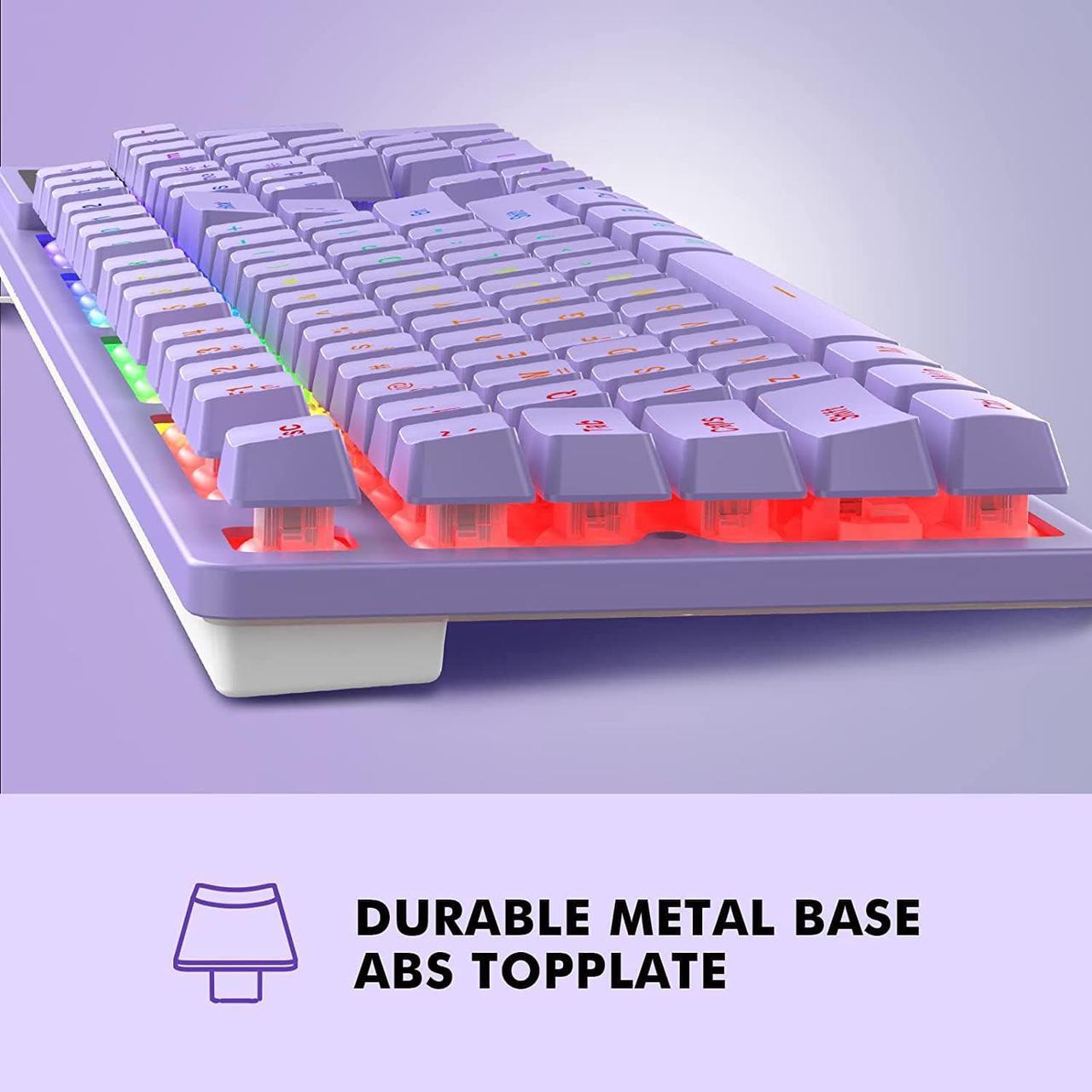 Alt view image 5 of 7 - NPET K10 Wired Gaming Keyboard, RGB Backlit, Spill-Resistant Design, Multimedia Keys, Quiet Silent USB Membrane Keyboard for Desktop, Computer, PC (Purple)