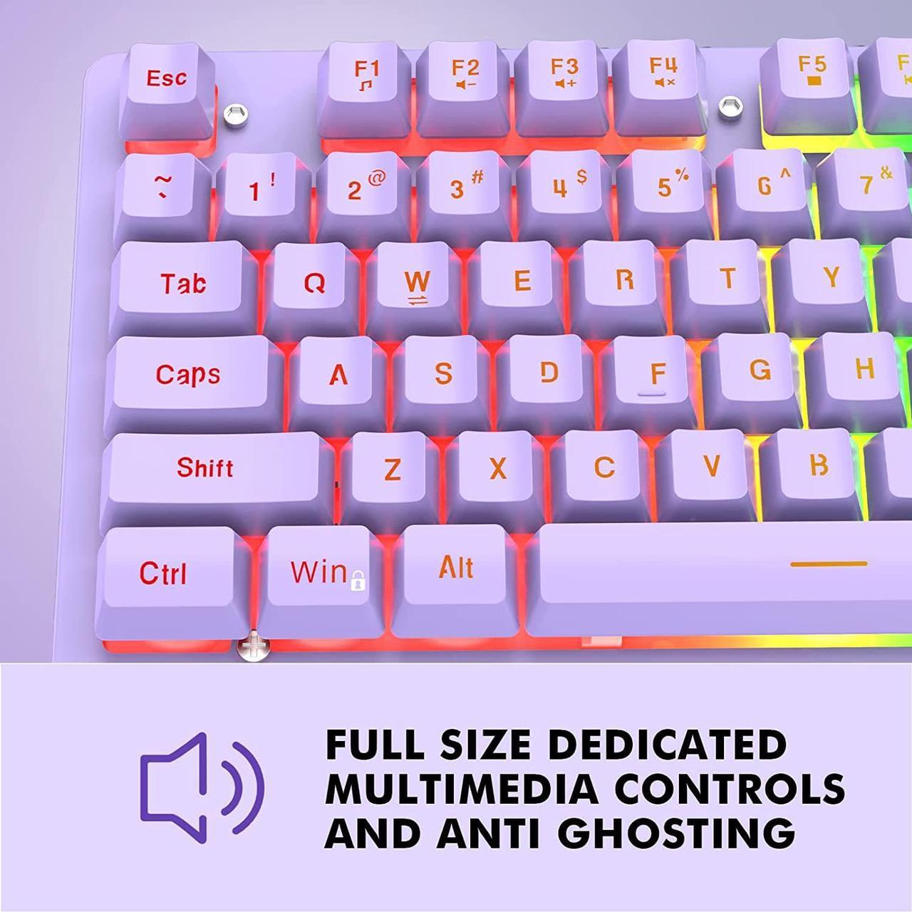 Alt view image 6 of 7 - NPET K10 Wired Gaming Keyboard, RGB Backlit, Spill-Resistant Design, Multimedia Keys, Quiet Silent USB Membrane Keyboard for Desktop, Computer, PC (Purple)
