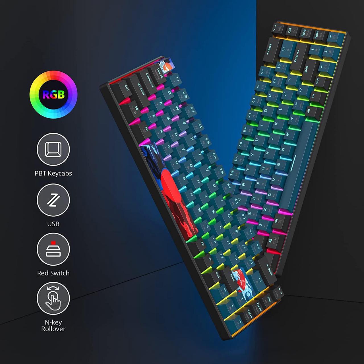 Alt view image 2 of 7 - 65 Percent Mechanical Gaming Keyboard 68 Keys RGB Gaming Keyboard with Red Switch Wired Keyboard for Windows PS4/5 Xbox Gamers(68 Monster)