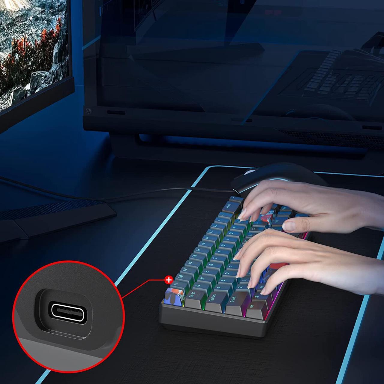 Alt view image 5 of 7 - 65 Percent Mechanical Gaming Keyboard 68 Keys RGB Gaming Keyboard with Red Switch Wired Keyboard for Windows PS4/5 Xbox Gamers(68 Monster)