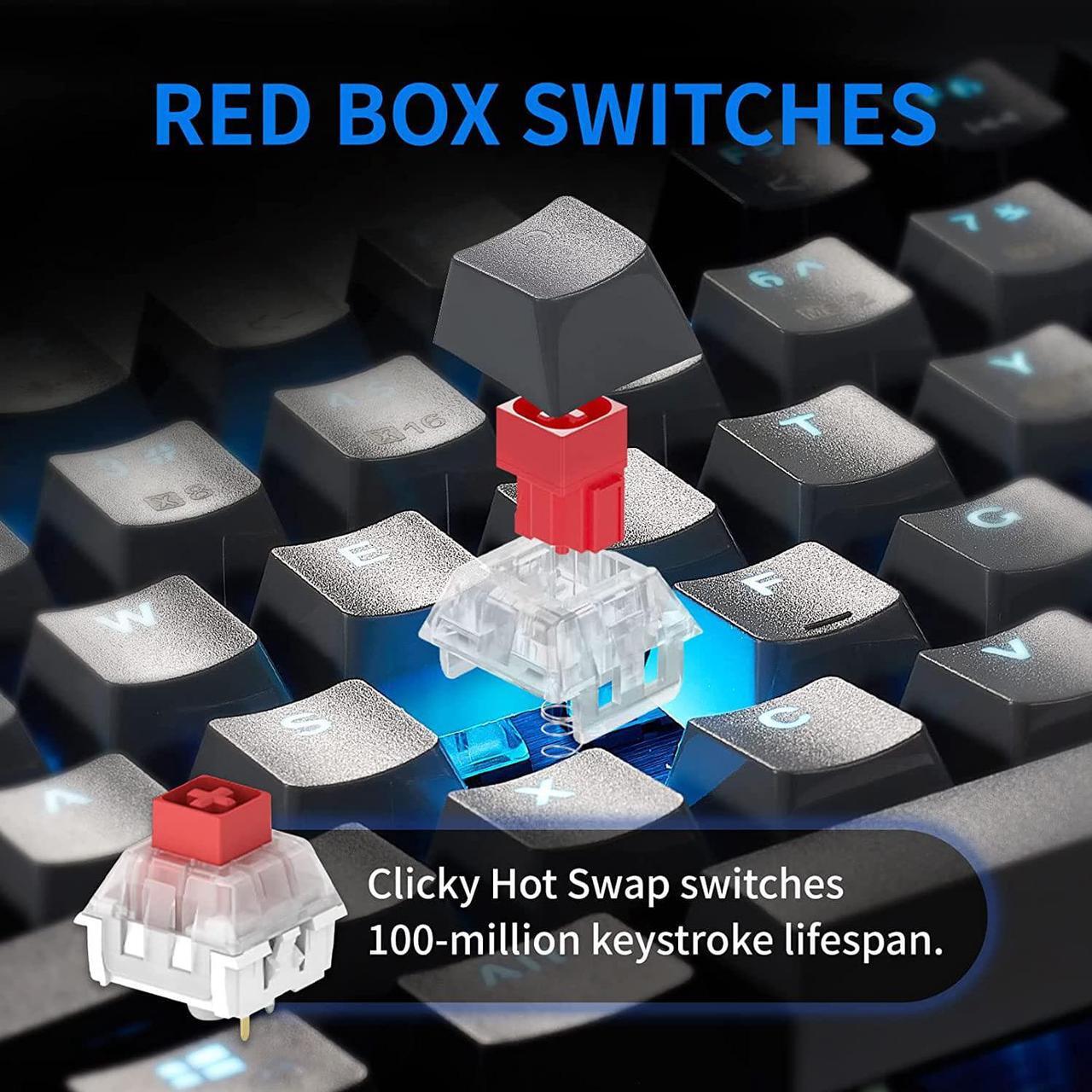 Alt view image 3 of 7 - Hexgears GK715 Mechanical Keyboard with 104 Keys, Full Size Wired Mechanical Gaming Keyboard with Hot Swap Box Switch, Compact PC Keyboard with Number Pad for Computer/Laptop