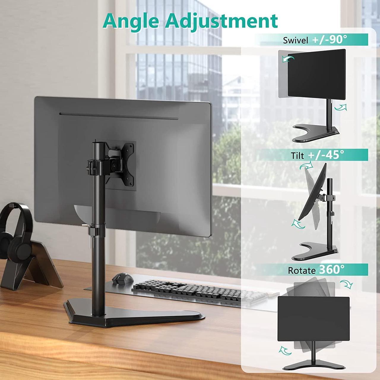 Alt view image 4 of 7 - Single Monitor Stand Adjustable Monitor Stand for One Screen up to 32inch Universal Freestanding Monitor Stand for hp acer lg Monitor with monting Holes 75 to 100mm (MF001) Black
