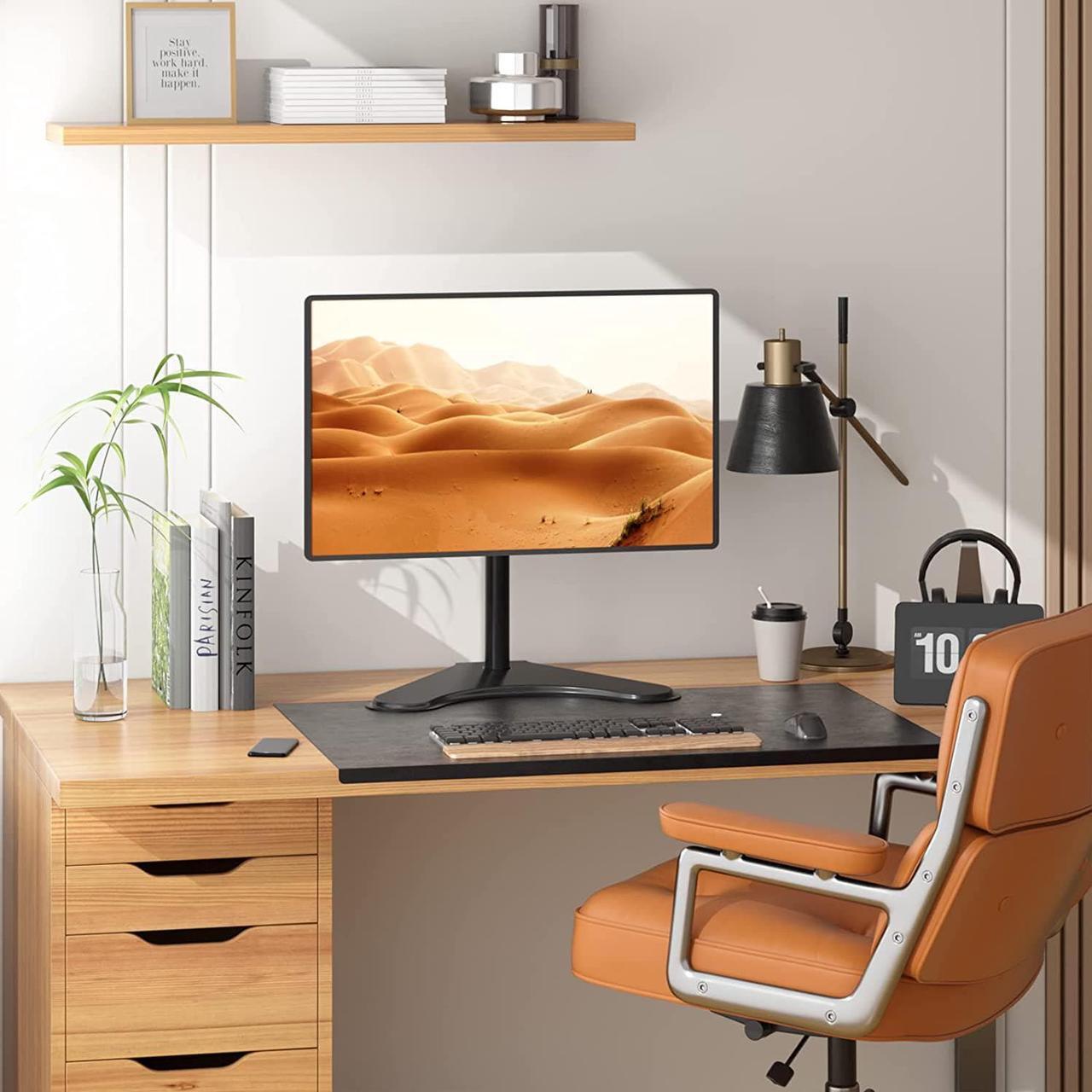 Alt view image 2 of 7 - Single Monitor Stand Adjustable Monitor Stand for One Screen up to 32inch Universal Freestanding Monitor Stand for hp acer lg Monitor with monting Holes 75 to 100mm (MF001) Black