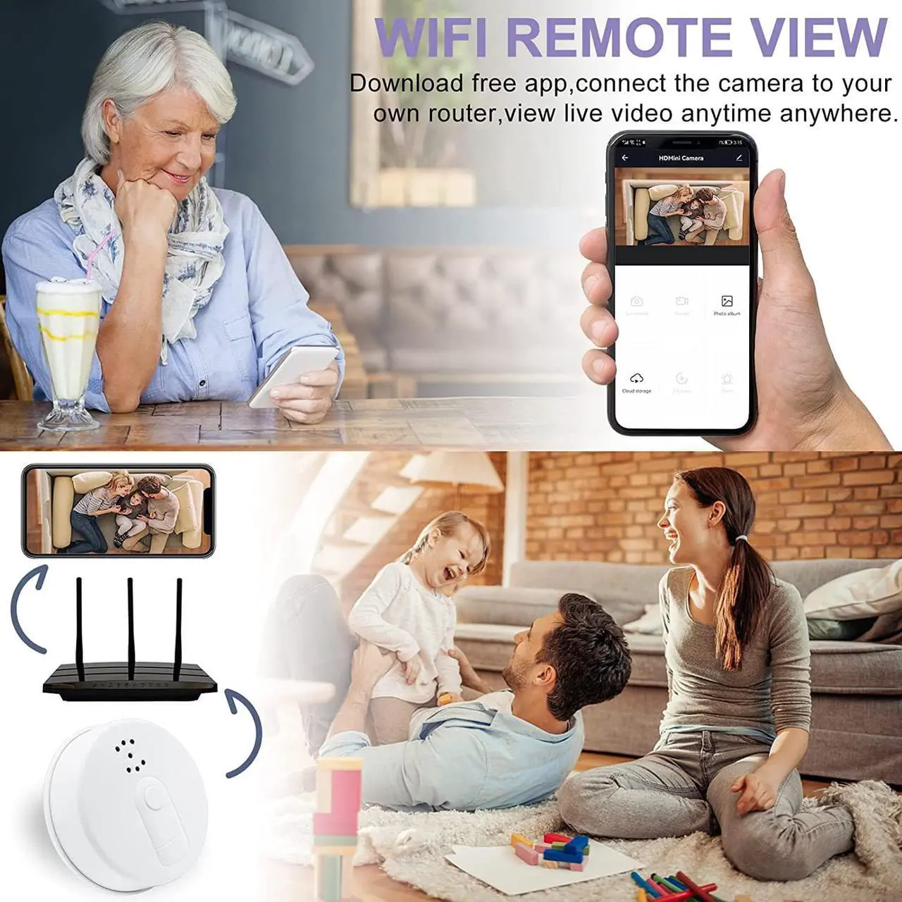 Alt view image 3 of 7 - WiFi Hidden Camera Smoke Detector, HD 1080P Spy Camera for Home Office Security Surveillance Camera, Wireless Mini Security Spy Nanny Camera with Remote View/Night Vision/Motion Detection No Audio