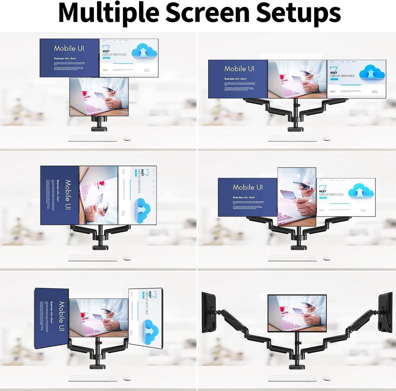 Alt view image 5 of 7 - MOUNTUP Triple Monitor Mount, Three Monitor Desk Mount for Max 27 inch Computer Screens, Triple Monitors Stand with Gas Spring, Monitors Arm with Swivel, Tilt, Rotation, Each Arm Holds Up to 19.8 lbs