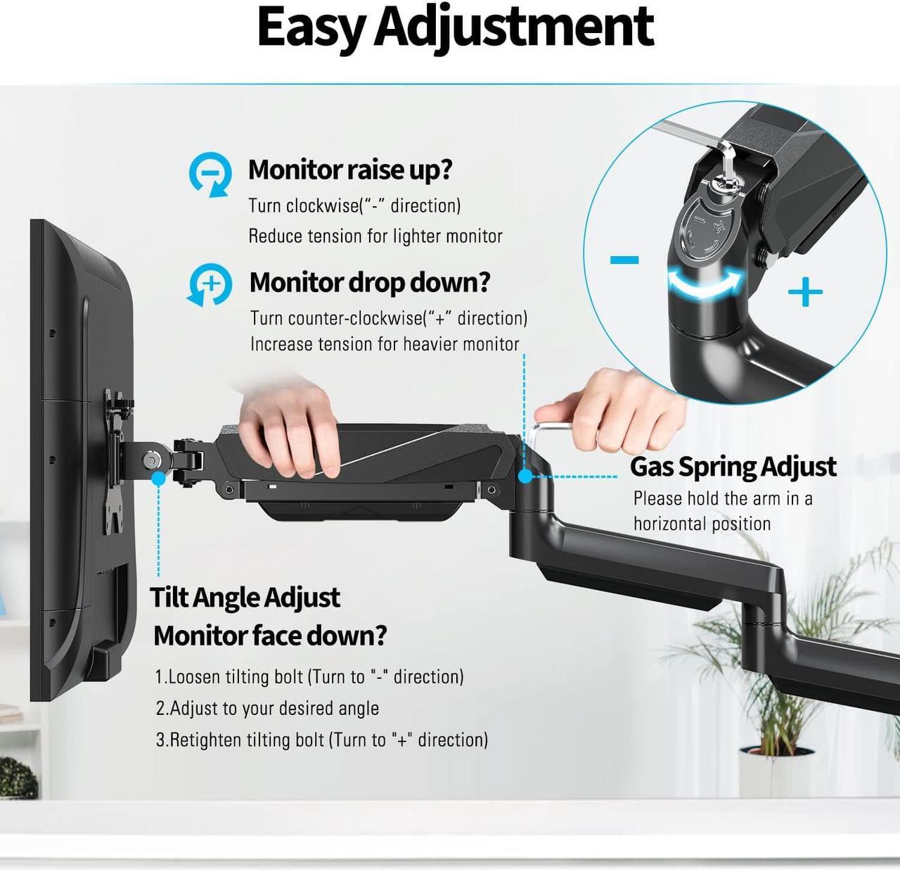 Alt view image 4 of 7 - MOUNTUP Triple Monitor Mount, Three Monitor Desk Mount for Max 27 inch Computer Screens, Triple Monitors Stand with Gas Spring, Monitors Arm with Swivel, Tilt, Rotation, Each Arm Holds Up to 19.8 lbs