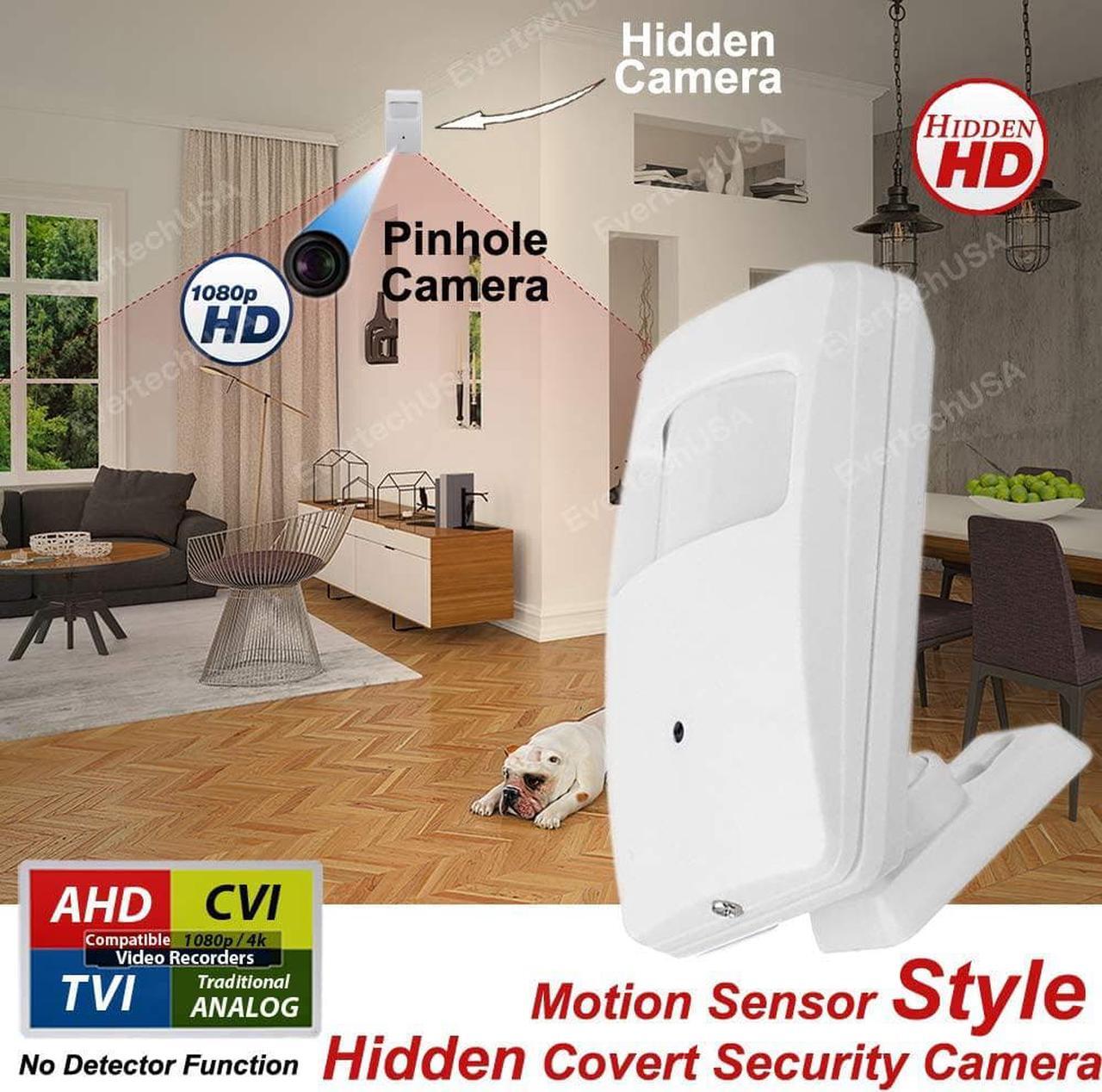 Alt view image 2 of 7 - Evertech 1080p Hidden Nanny Covert PIR Security Camera with Night Vision, Day Night Motion Detector Style AHD TVI CVI Analog Camera Only Indoor Using