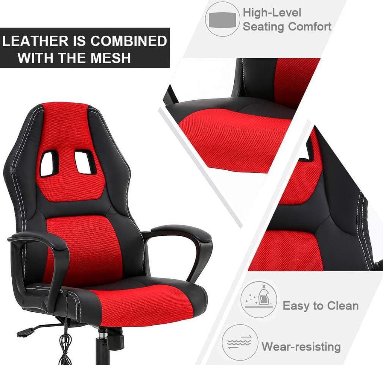 Alt view image 5 of 7 - Gaming Chair Ergonomic Office Chair Racing Desk Chair Massage PU Leather Adjustable Chair with Lumbar Support Headrest Armrest Task Rolling Swivel Computer Chair for Adults(Red)