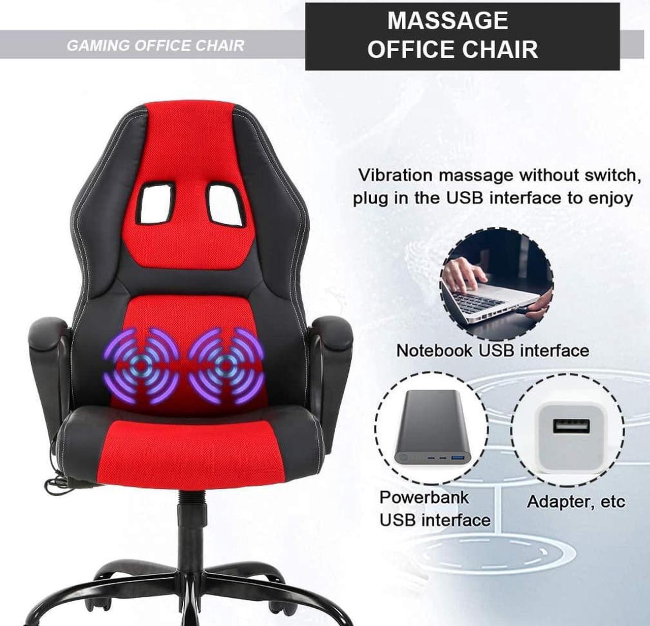 Alt view image 4 of 7 - Gaming Chair Ergonomic Office Chair Racing Desk Chair Massage PU Leather Adjustable Chair with Lumbar Support Headrest Armrest Task Rolling Swivel Computer Chair for Adults(Red)