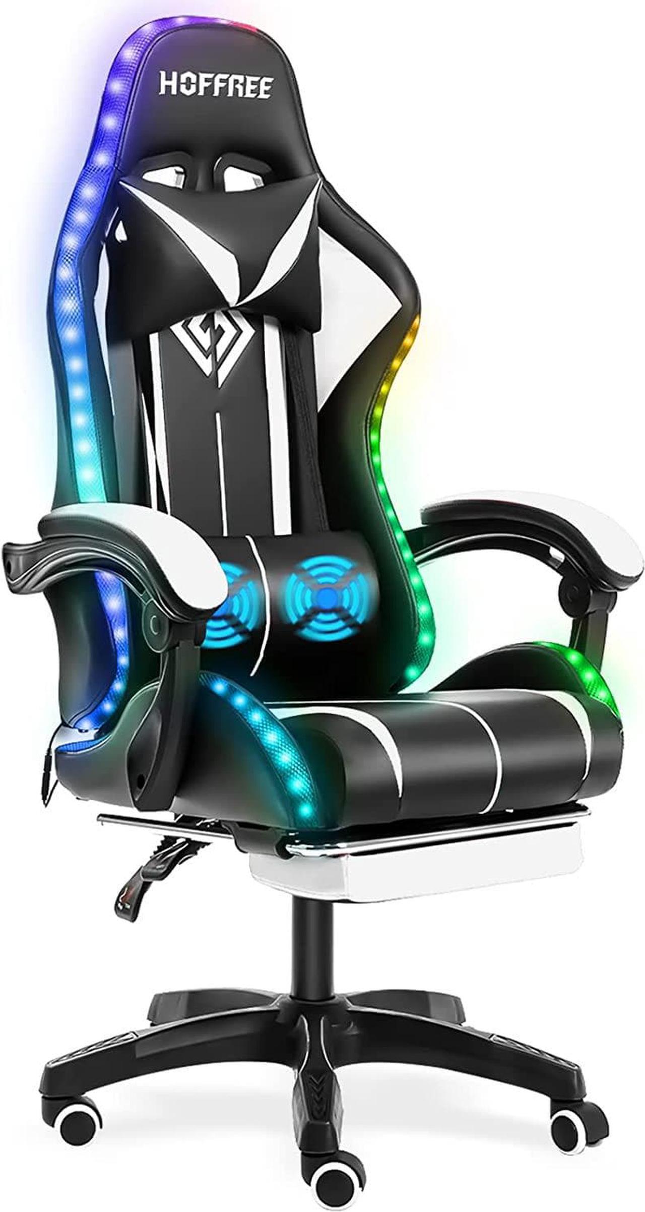 Main image of RGB Gaming Chair with LED Lights and Massage Ergonomic Computer Chair High Back Video Game Chair with Footrest and Adjustable Lumbar Support Linkage Armrest White and Black