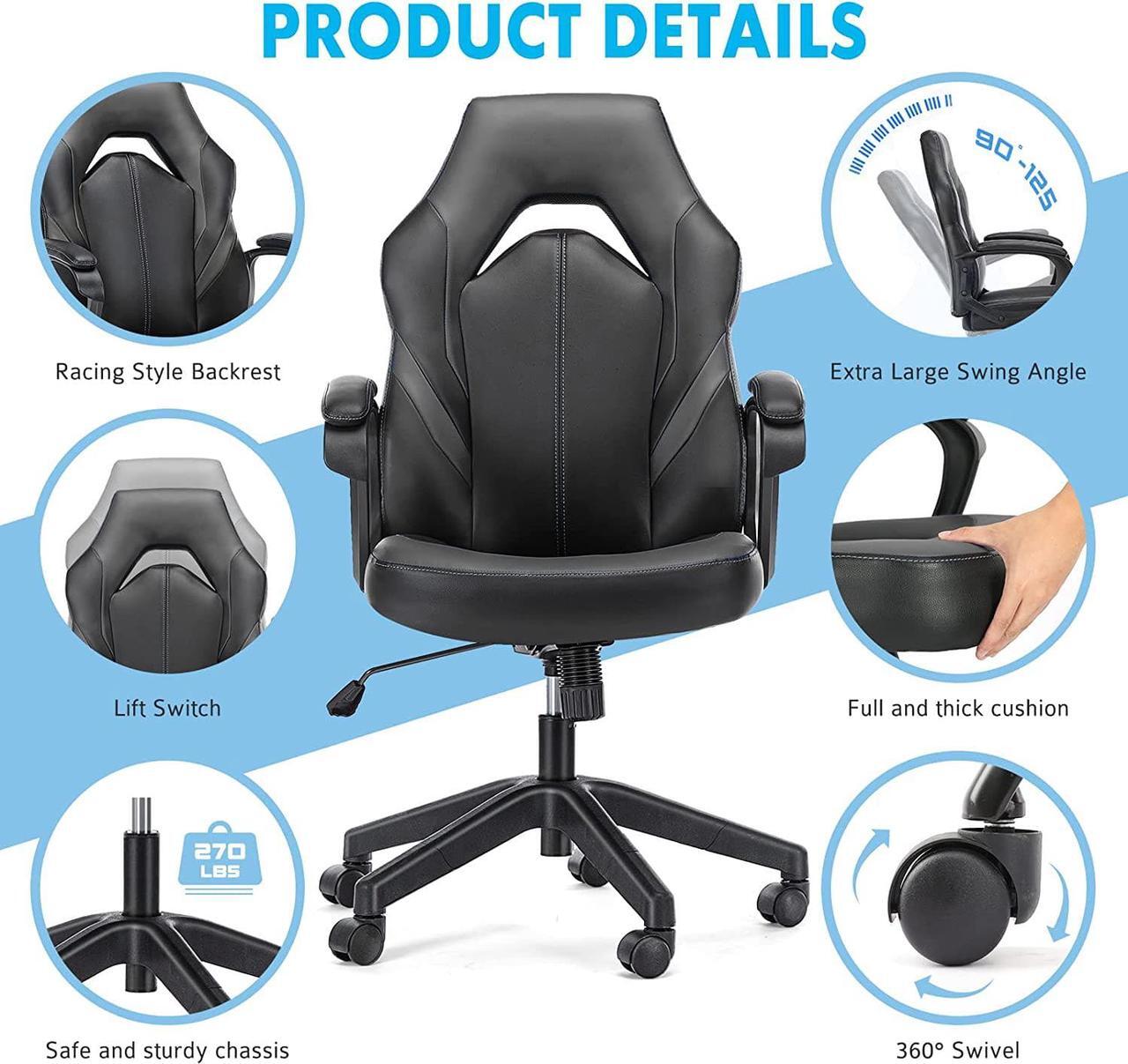 Alt view image 4 of 7 - OLIXIS Computer Gaming PU Leather Ergonomic Office Swivel Desk Lumbar Support, Executive Chair with Padded Armrest and Seat Cushion for Adults, Grey