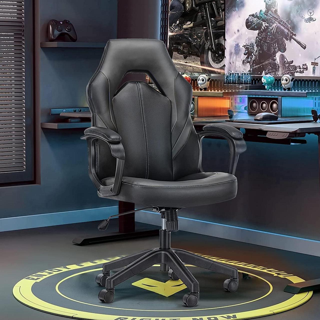Alt view image 2 of 7 - OLIXIS Computer Gaming PU Leather Ergonomic Office Swivel Desk Lumbar Support, Executive Chair with Padded Armrest and Seat Cushion for Adults, Grey