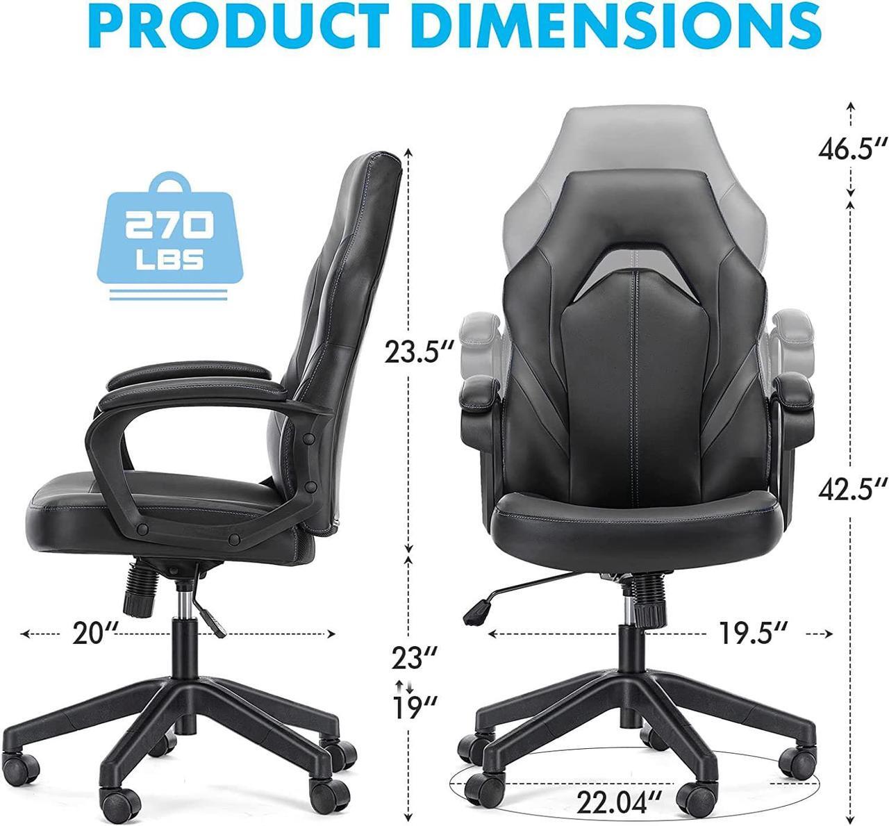 Alt view image 3 of 7 - OLIXIS Computer Gaming PU Leather Ergonomic Office Swivel Desk Lumbar Support, Executive Chair with Padded Armrest and Seat Cushion for Adults, Grey