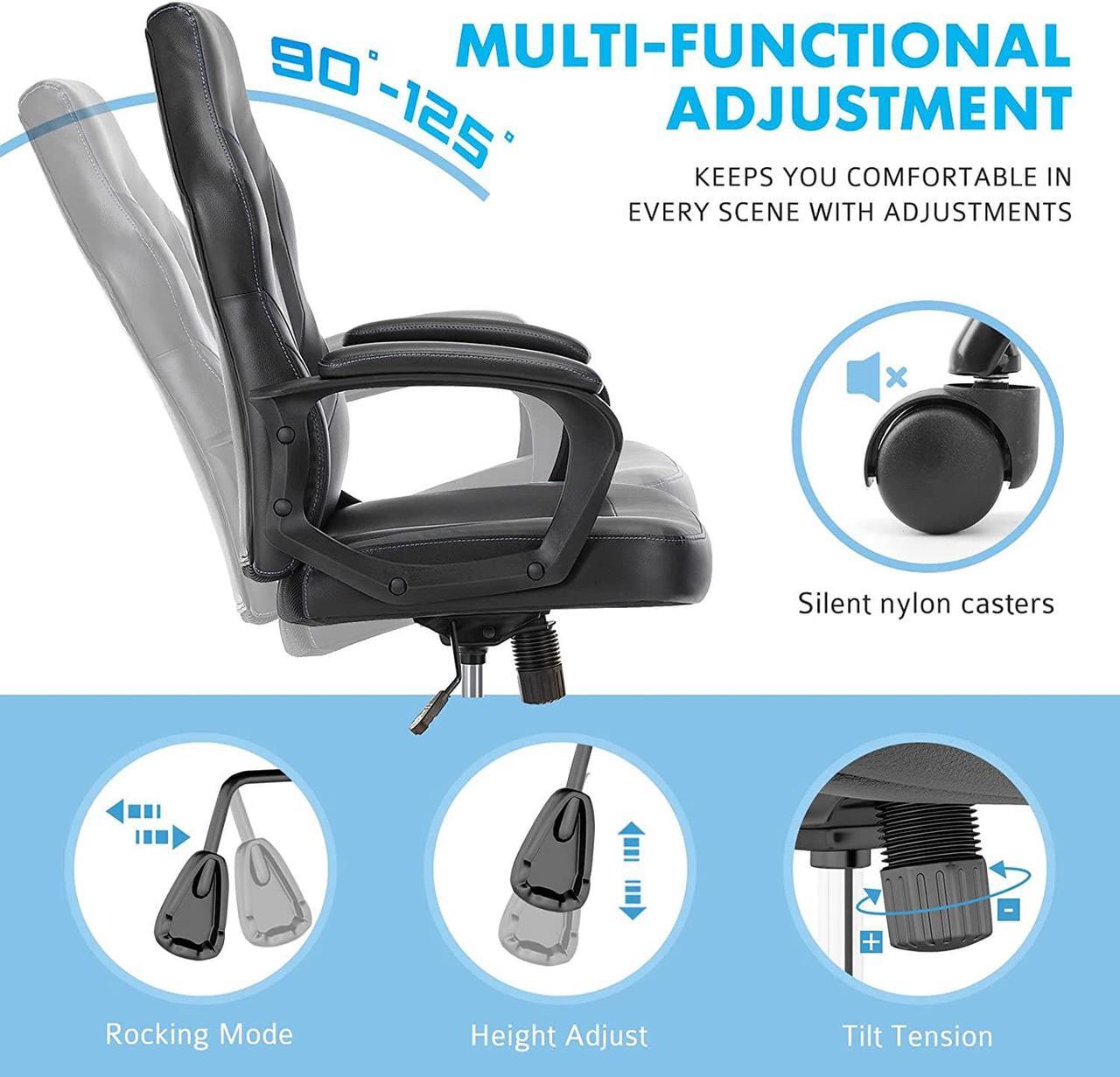 Alt view image 5 of 7 - OLIXIS Computer Gaming PU Leather Ergonomic Office Swivel Desk Lumbar Support, Executive Chair with Padded Armrest and Seat Cushion for Adults, Grey