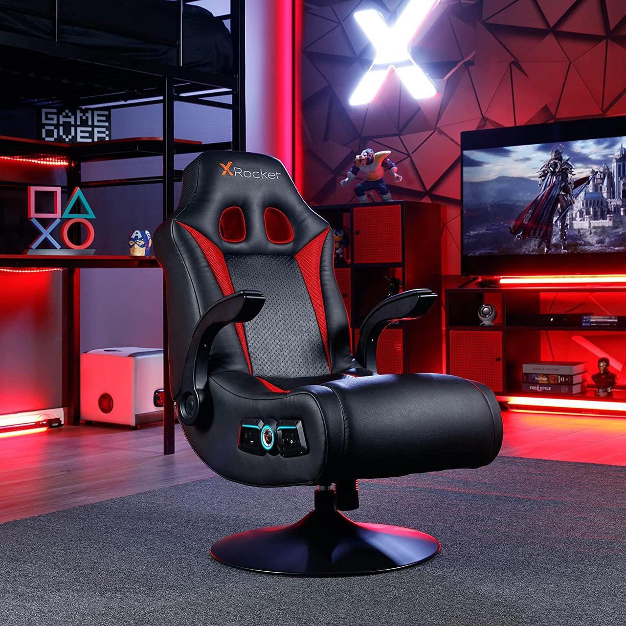 Alt view image 4 of 7 - X Rocker, 5125401, Vibe 2.1 Bluetooth Pedestal Gaming Chair, 33.2 x 24 x 39.7, Black/Red