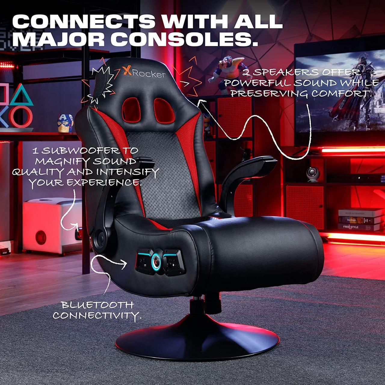 Alt view image 5 of 7 - X Rocker, 5125401, Vibe 2.1 Bluetooth Pedestal Gaming Chair, 33.2 x 24 x 39.7, Black/Red