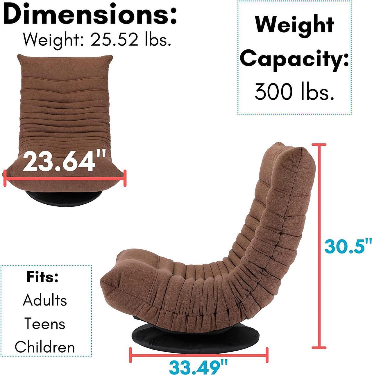 Alt view image 3 of 7 - BIRDROCK HOME Swivel Floor Chair for Adults or Kids | 30.5" H x 23.64" W. 8" Thick Cushion | Brown | 360 Rotating Gaming Seats | Comfy Back Support | Foldable Banana Chair