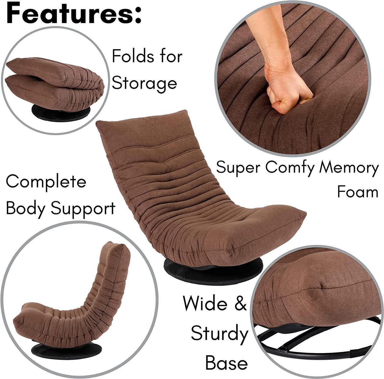Alt view image 5 of 7 - BIRDROCK HOME Swivel Floor Chair for Adults or Kids | 30.5" H x 23.64" W. 8" Thick Cushion | Brown | 360 Rotating Gaming Seats | Comfy Back Support | Foldable Banana Chair