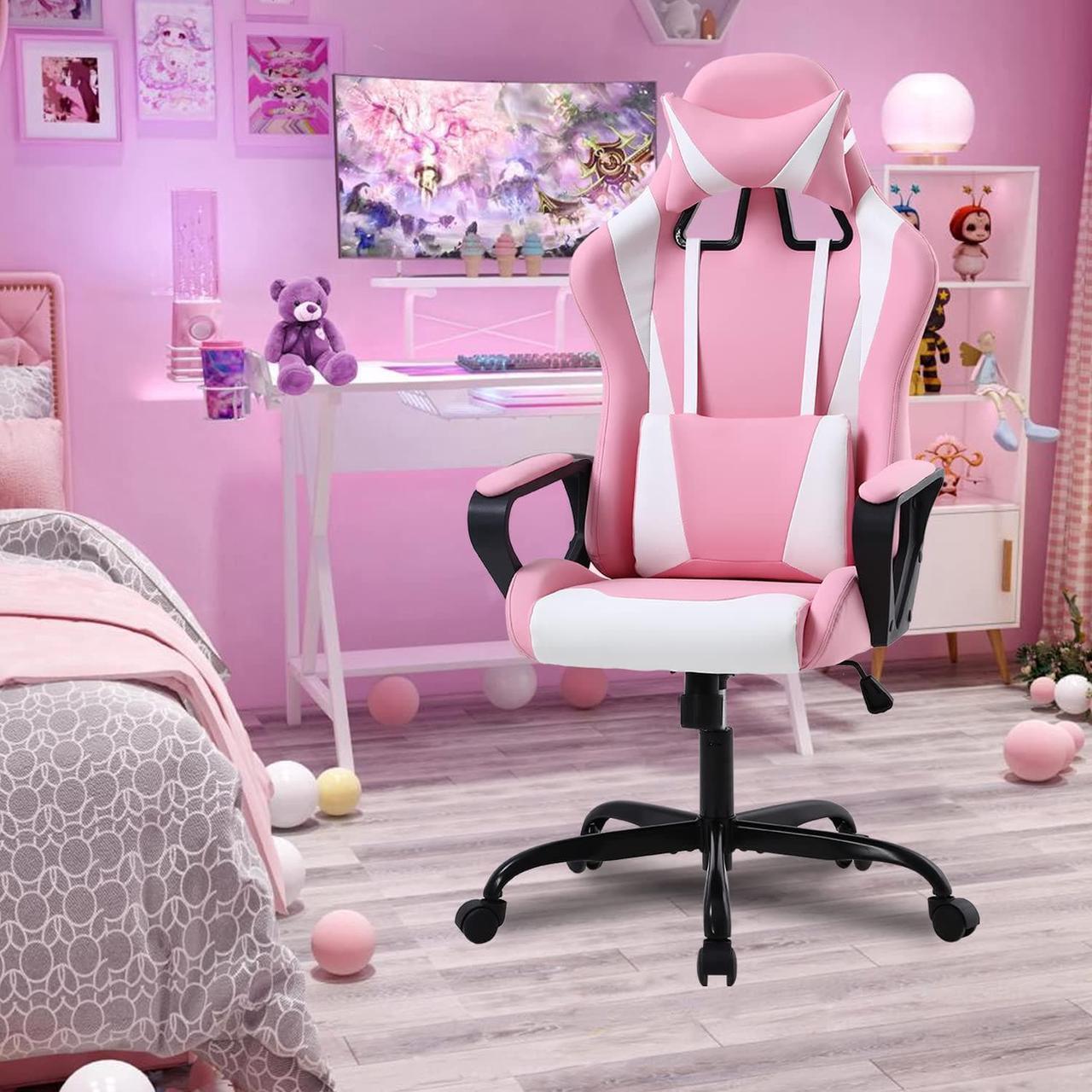 Alt view image 2 of 7 - Gaming Chair High Back Ergonomic Leather Office Chair Adjustable Swivel Desk Chair Reclining Racing PC Computer Chair with Lumbar Support and Headrest for Back Pain Adults TeensPink