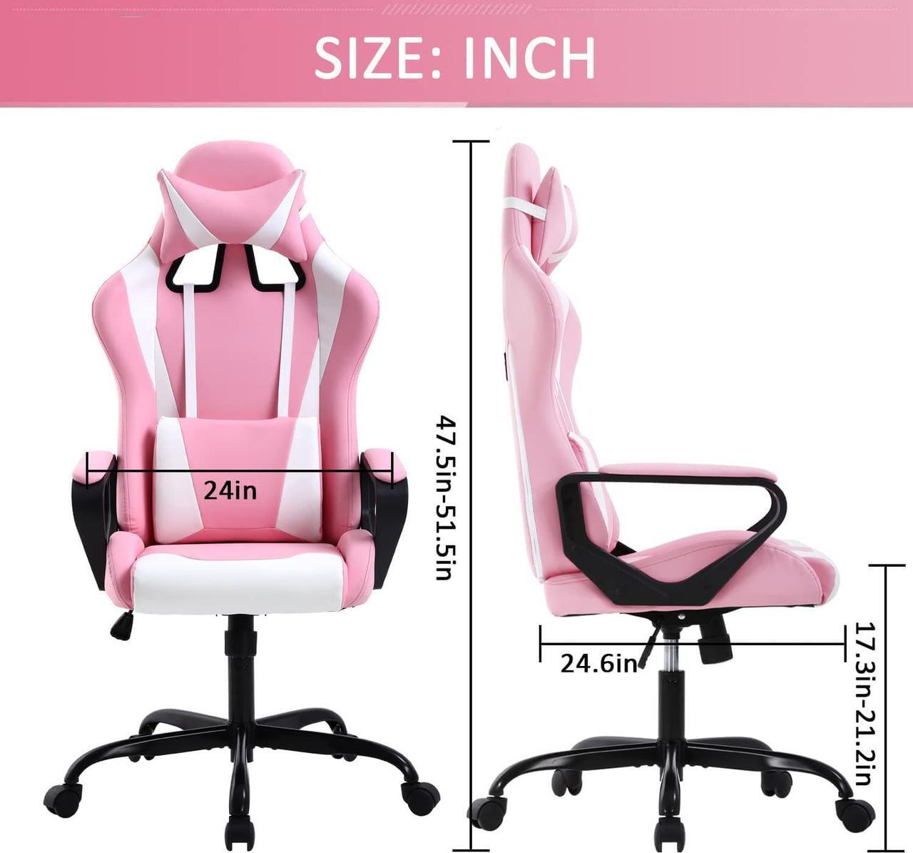 Alt view image 3 of 7 - Gaming Chair High Back Ergonomic Leather Office Chair Adjustable Swivel Desk Chair Reclining Racing PC Computer Chair with Lumbar Support and Headrest for Back Pain Adults TeensPink