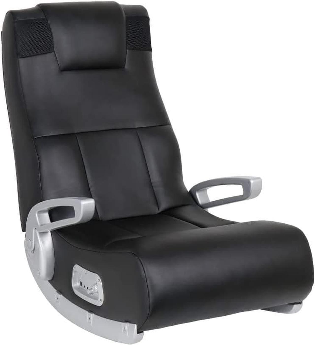 Main image of X Rocker SE II Leather Video Gaming Chair Lounging Floor Rocker with Wireless Audio, 2 Speakers & Subwoofer, Ergonomic Lumbar & Neck Support, Armrests, Comfortable, Foldable, Black/Silver