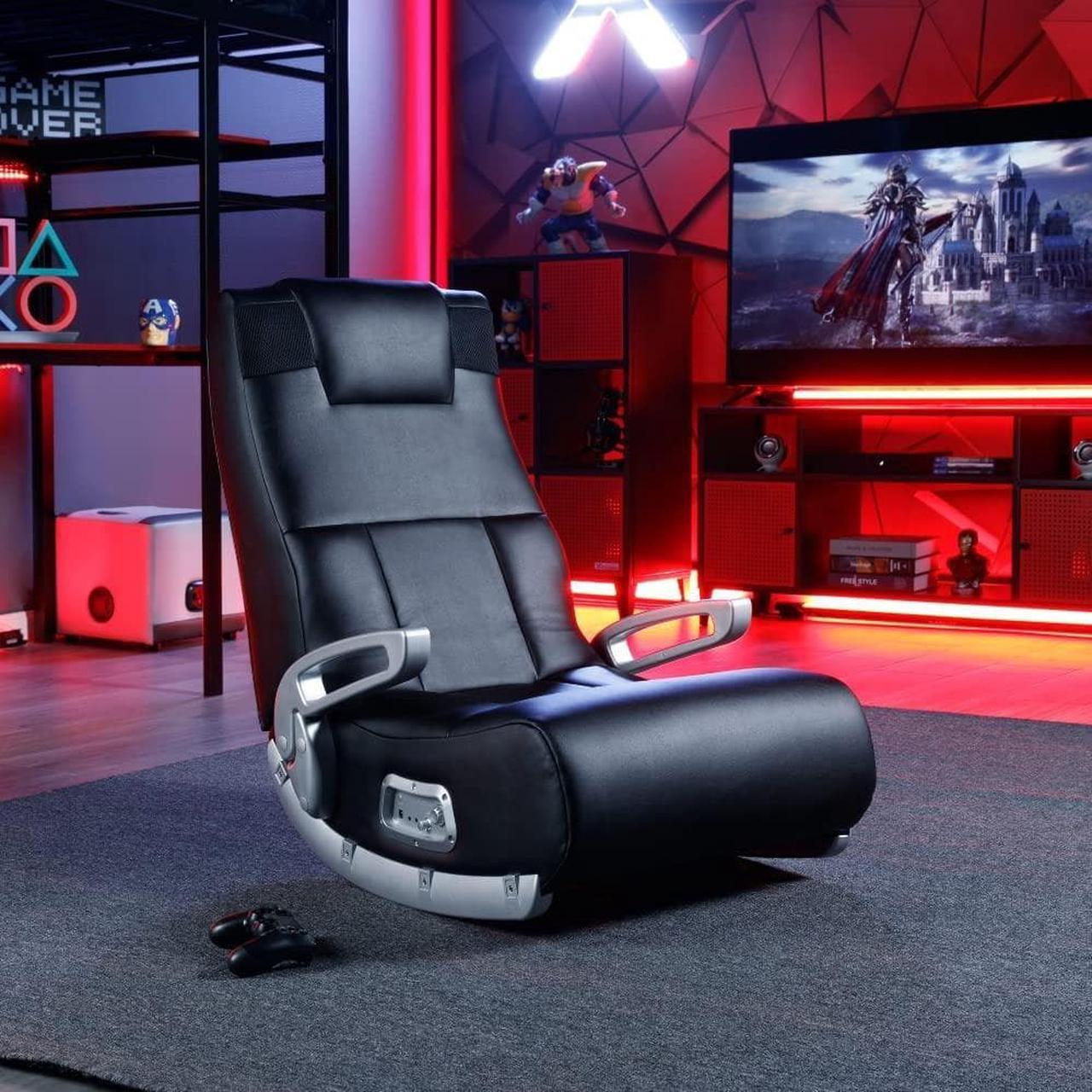 Alt view image 2 of 7 - X Rocker SE II Leather Video Gaming Chair Lounging Floor Rocker with Wireless Audio, 2 Speakers & Subwoofer, Ergonomic Lumbar & Neck Support, Armrests, Comfortable, Foldable, Black/Silver
