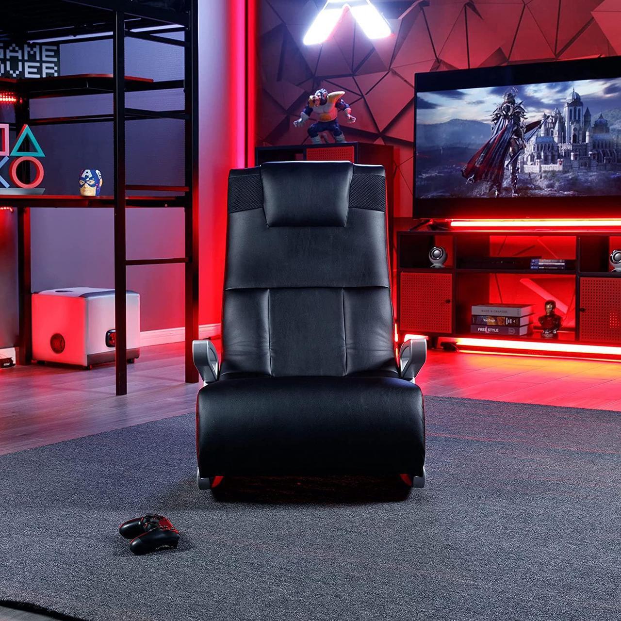 Alt view image 4 of 7 - X Rocker SE II Leather Video Gaming Chair Lounging Floor Rocker with Wireless Audio, 2 Speakers & Subwoofer, Ergonomic Lumbar & Neck Support, Armrests, Comfortable, Foldable, Black/Silver