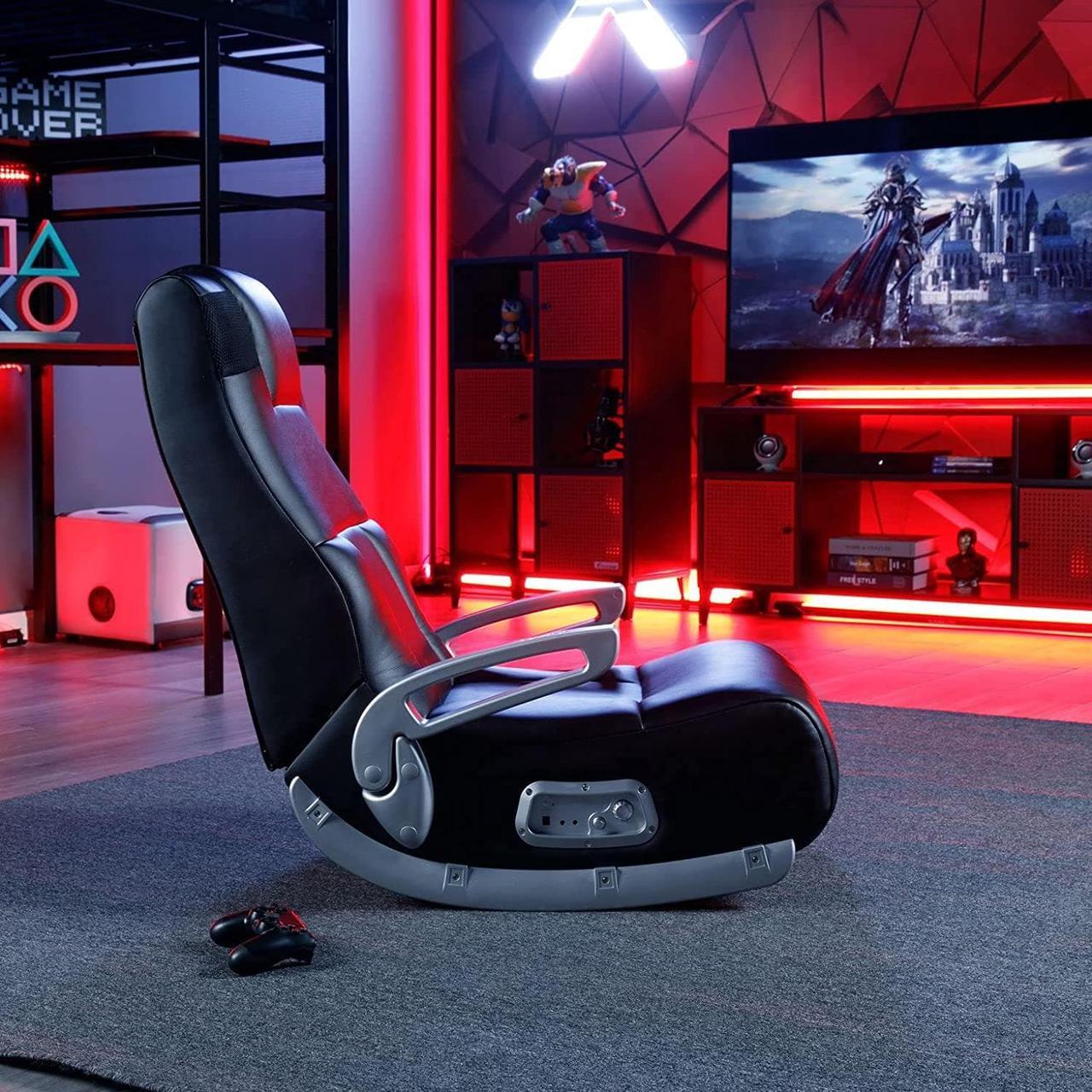Alt view image 3 of 7 - X Rocker SE II Leather Video Gaming Chair Lounging Floor Rocker with Wireless Audio, 2 Speakers & Subwoofer, Ergonomic Lumbar & Neck Support, Armrests, Comfortable, Foldable, Black/Silver