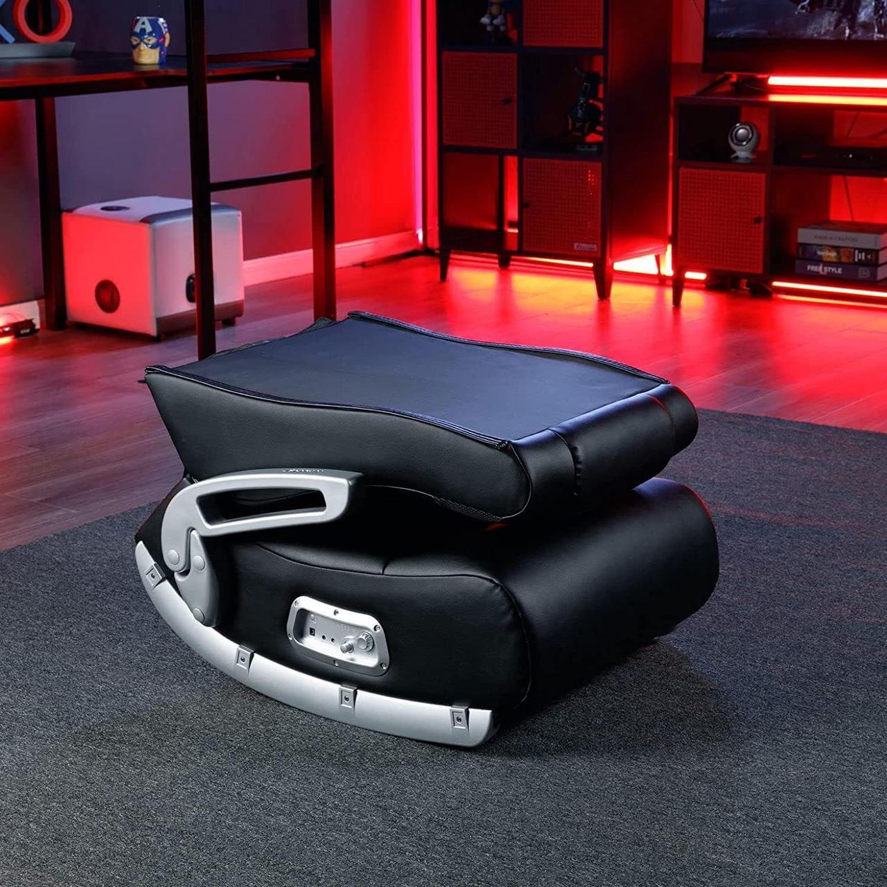 Alt view image 7 of 7 - X Rocker SE II Leather Video Gaming Chair Lounging Floor Rocker with Wireless Audio, 2 Speakers & Subwoofer, Ergonomic Lumbar & Neck Support, Armrests, Comfortable, Foldable, Black/Silver