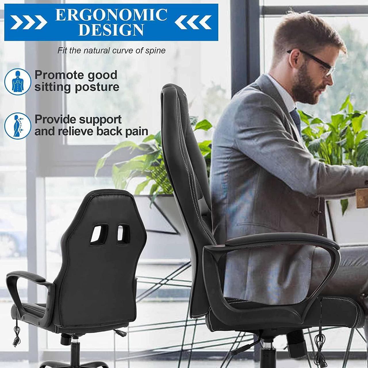 Alt view image 3 of 7 - PC Office Chair Gaming Desk Chair, Ergonomic Heavy Duty Leather Racing Video Game Office Chair with Massage Function Lumbar Support for Home Office Computer Gaming Chairs Video Game Chairs - Black