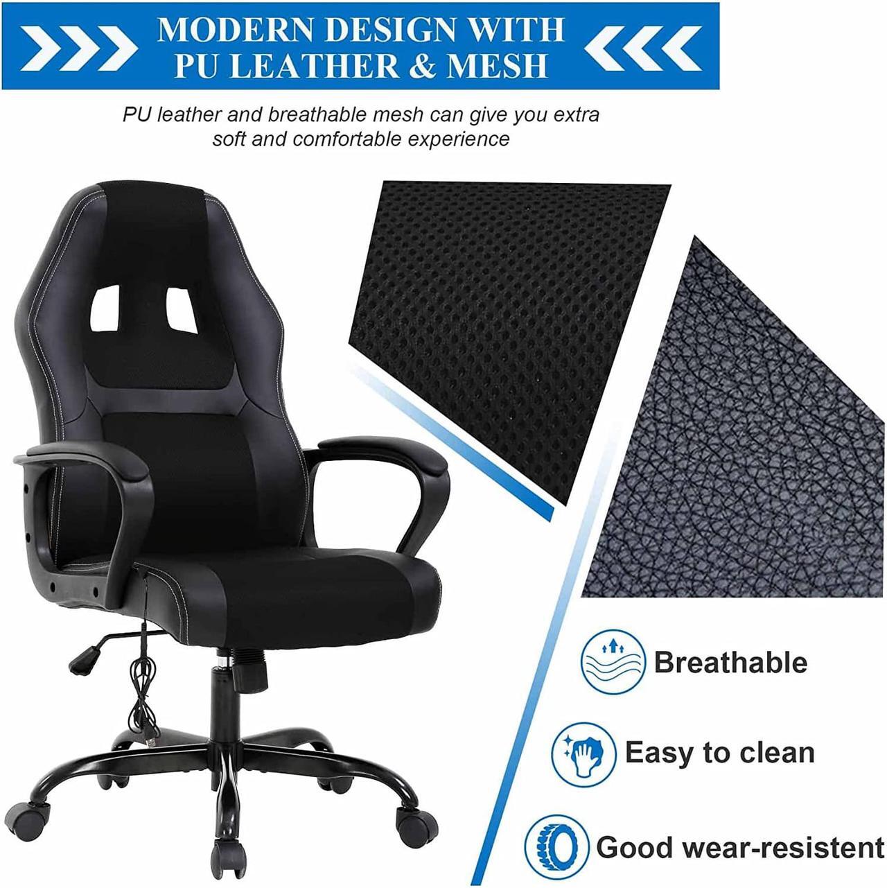 Alt view image 4 of 7 - PC Office Chair Gaming Desk Chair, Ergonomic Heavy Duty Leather Racing Video Game Office Chair with Massage Function Lumbar Support for Home Office Computer Gaming Chairs Video Game Chairs - Black