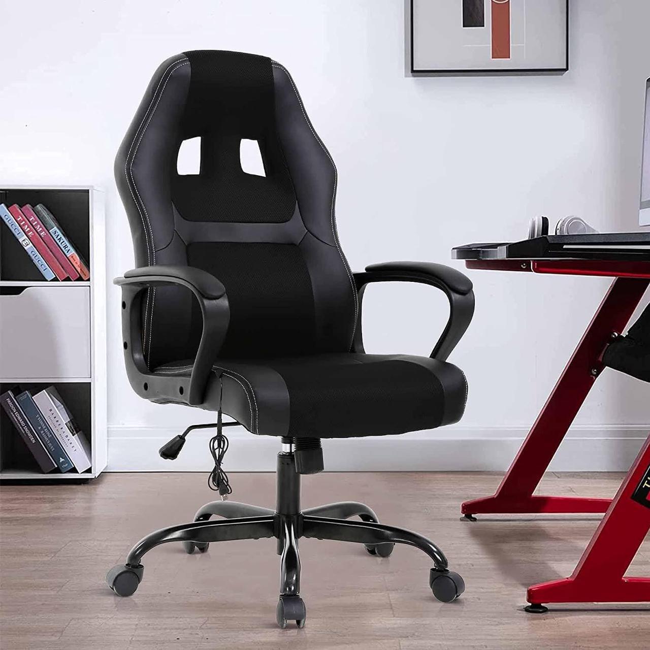 Main image of PC Office Chair Gaming Desk Chair, Ergonomic Heavy Duty Leather Racing Video Game Office Chair with Massage Function Lumbar Support for Home Office Computer Gaming Chairs Video Game Chairs - Black