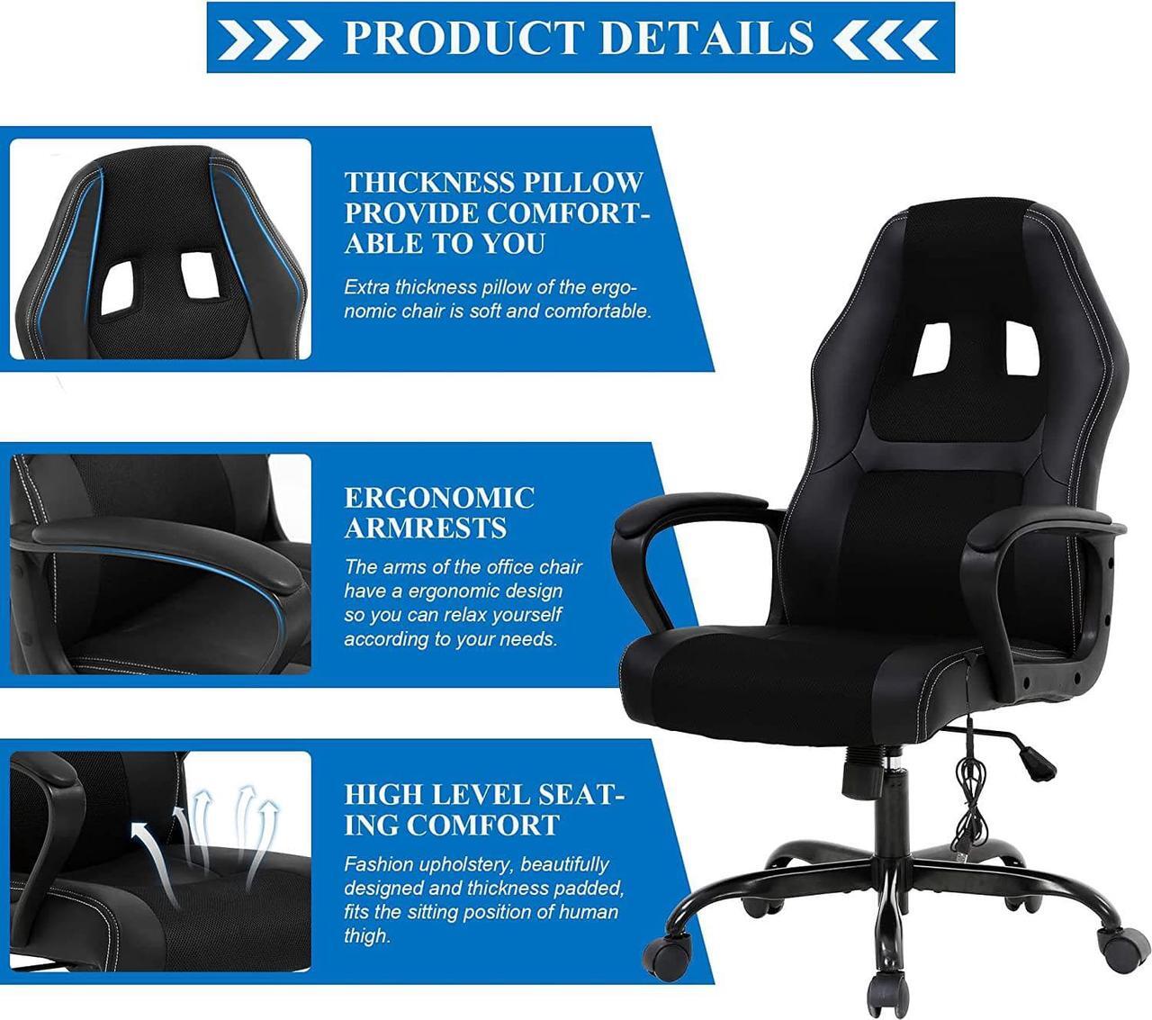 Alt view image 6 of 7 - PC Office Chair Gaming Desk Chair, Ergonomic Heavy Duty Leather Racing Video Game Office Chair with Massage Function Lumbar Support for Home Office Computer Gaming Chairs Video Game Chairs - Black