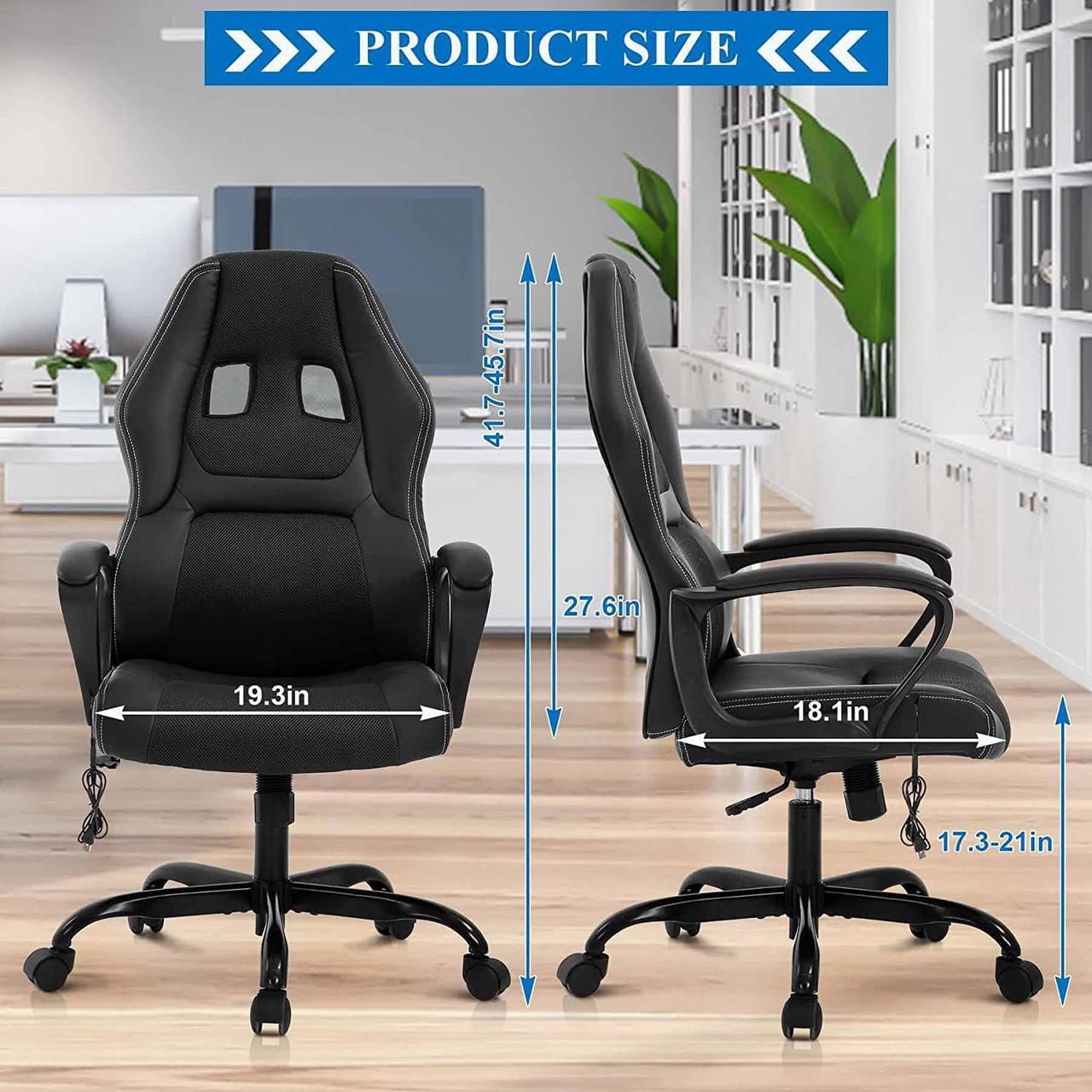 Alt view image 2 of 7 - PC Office Chair Gaming Desk Chair, Ergonomic Heavy Duty Leather Racing Video Game Office Chair with Massage Function Lumbar Support for Home Office Computer Gaming Chairs Video Game Chairs - Black
