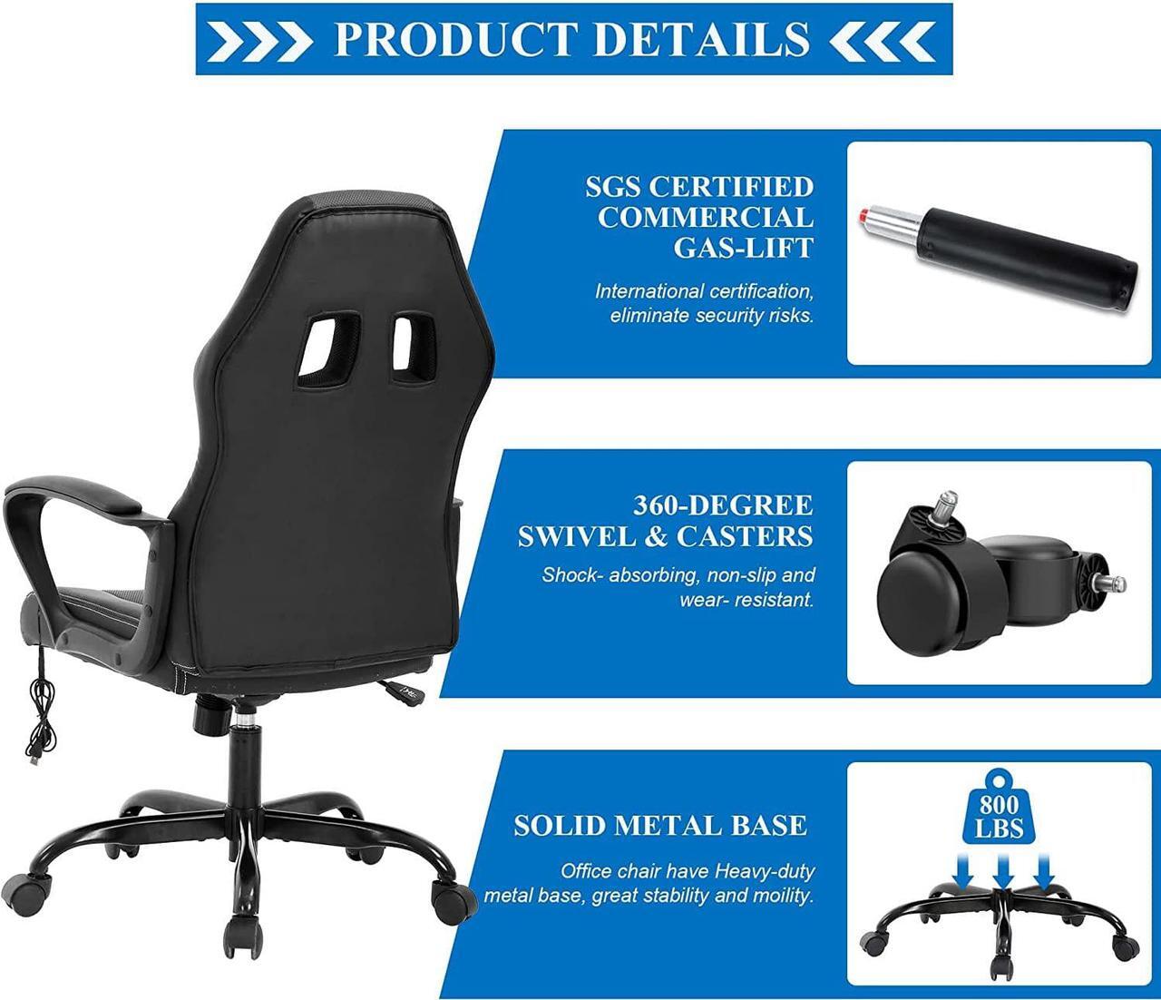 Alt view image 7 of 7 - PC Office Chair Gaming Desk Chair, Ergonomic Heavy Duty Leather Racing Video Game Office Chair with Massage Function Lumbar Support for Home Office Computer Gaming Chairs Video Game Chairs - Black