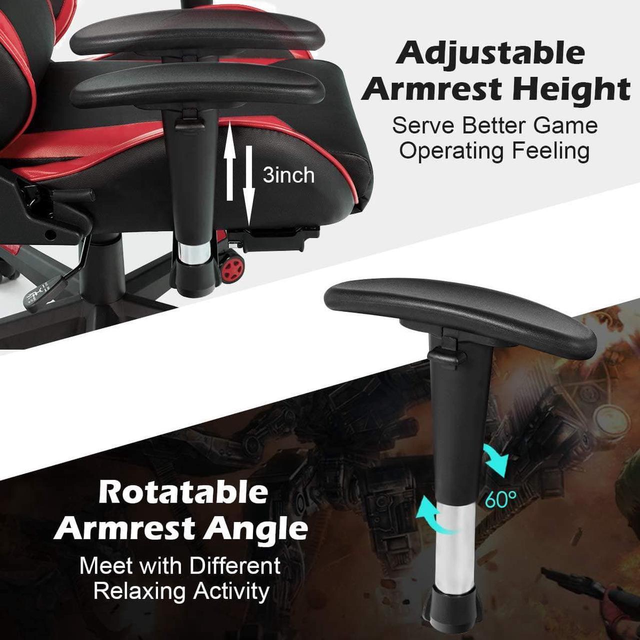 Alt view image 7 of 7 - Goplus Massage Gaming Chair, Reclining Backrest, Handrails and Seat Height Adjustment Racing Computer Office Chair, High Back Ergonomic PU Leather Swivel PC Game Chair with Footrest (Red)