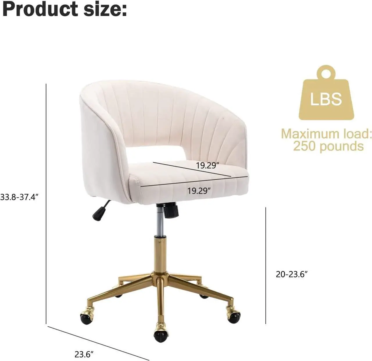 Alt view image 6 of 7 - Nrizc Velvet Office Desk Chair, Upholstered Home Office Desk Chairs with Adjustable Swivel Wheels, Ergonomic Office Chair for Living Room, Bedroom, Office, Vanity Study (Beige)