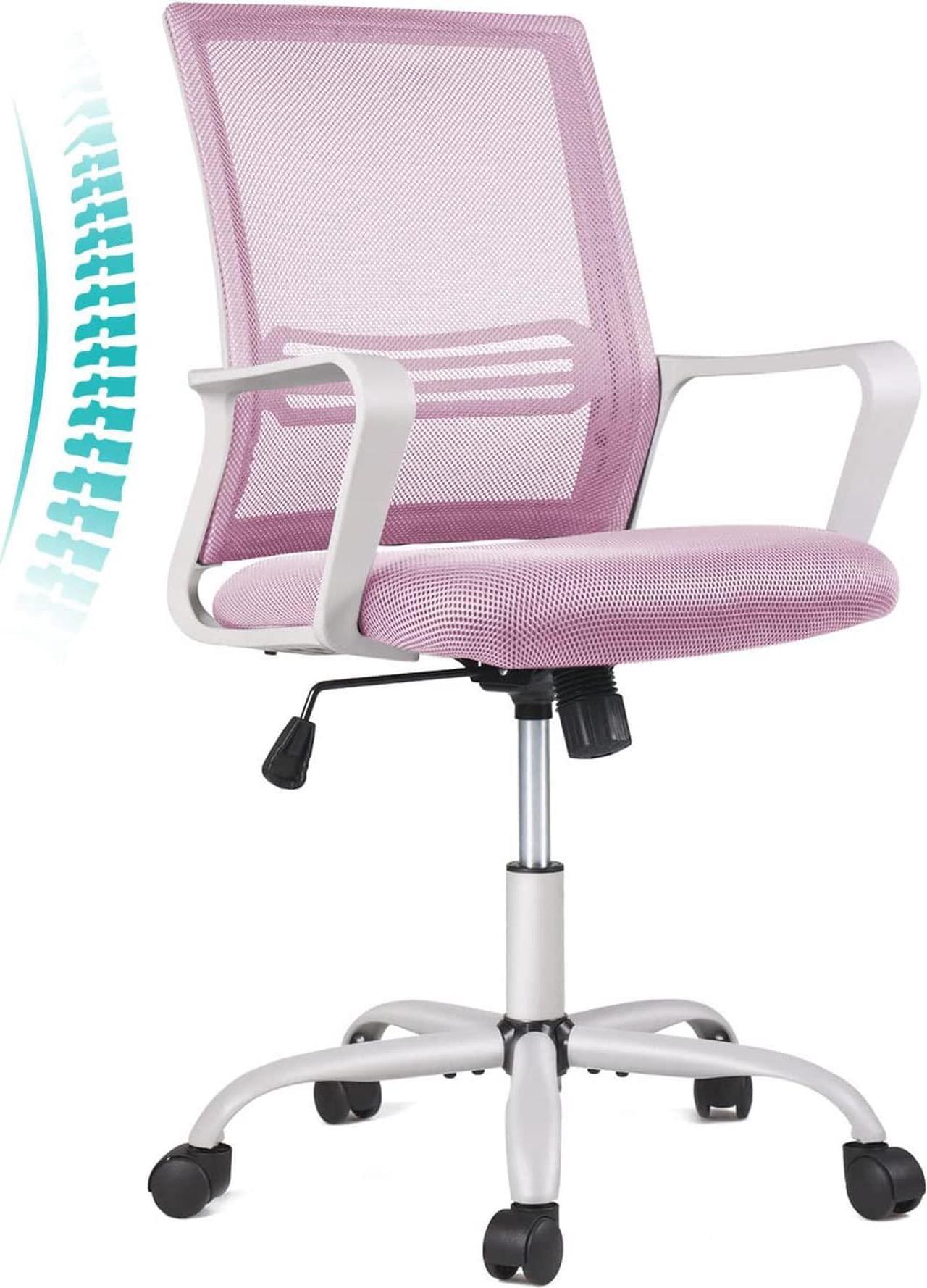 STAFFPENGUIN Ergonomic Pink Computer, Home Wheels Desk, Mid Back Mesh Office Rolling Swivel Chair with Lumbar Support Armrests