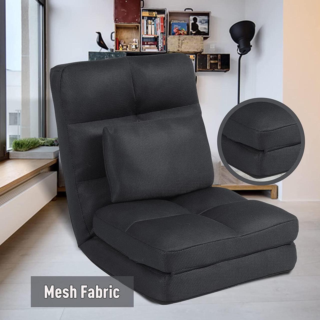 Alt view image 6 of 7 - Floor Chair with Back Support for Adults Adjustable 14 Positions Video Game Chairs Foldable Floor Lounger with Pillow 8823(Black)