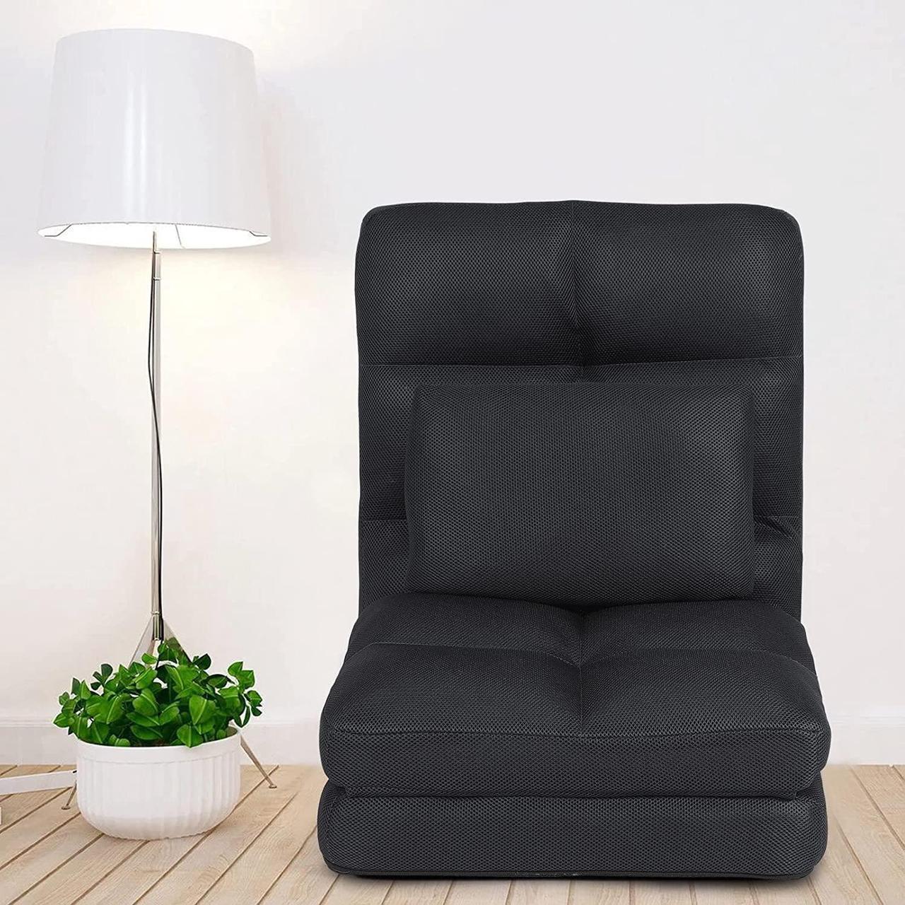 Alt view image 2 of 7 - Floor Chair with Back Support for Adults Adjustable 14 Positions Video Game Chairs Foldable Floor Lounger with Pillow 8823(Black)