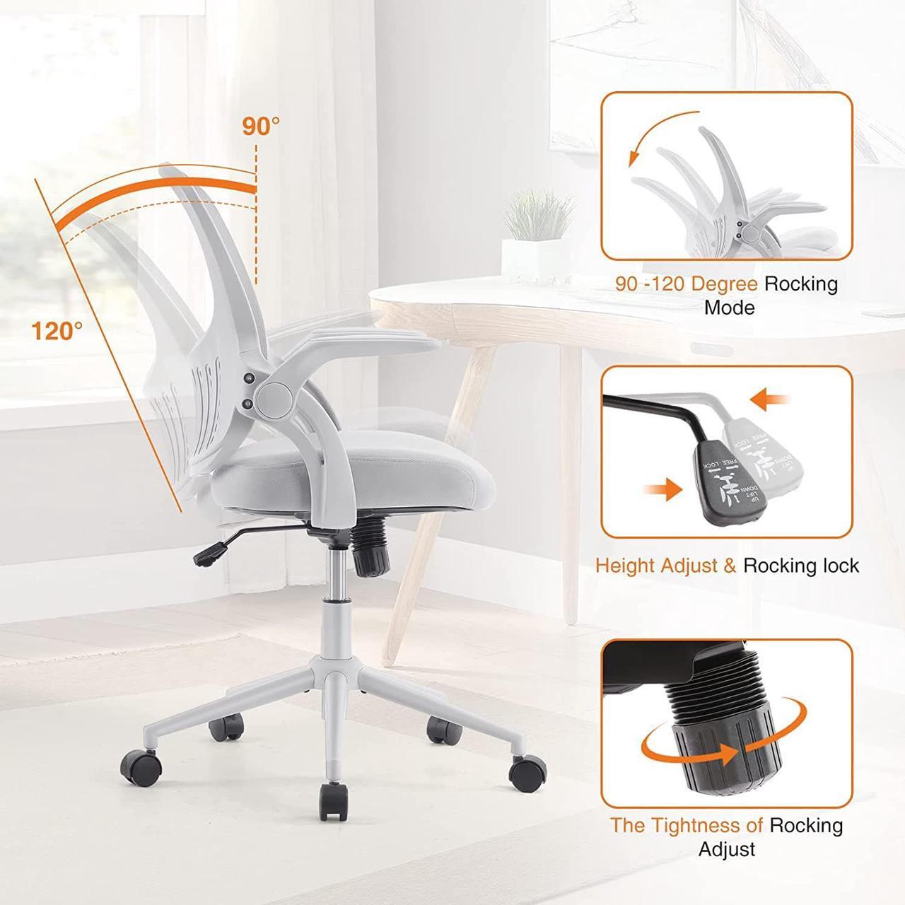 Alt view image 4 of 7 - Ergonomic Home Office Desk Chair Mesh Computer Chair Adjustable Height Chair Task Chair Swivel Chair Rolling Chair with Lumbar Support/Flip-up Arms for Office, Study, Bedroom, Welcome to consult